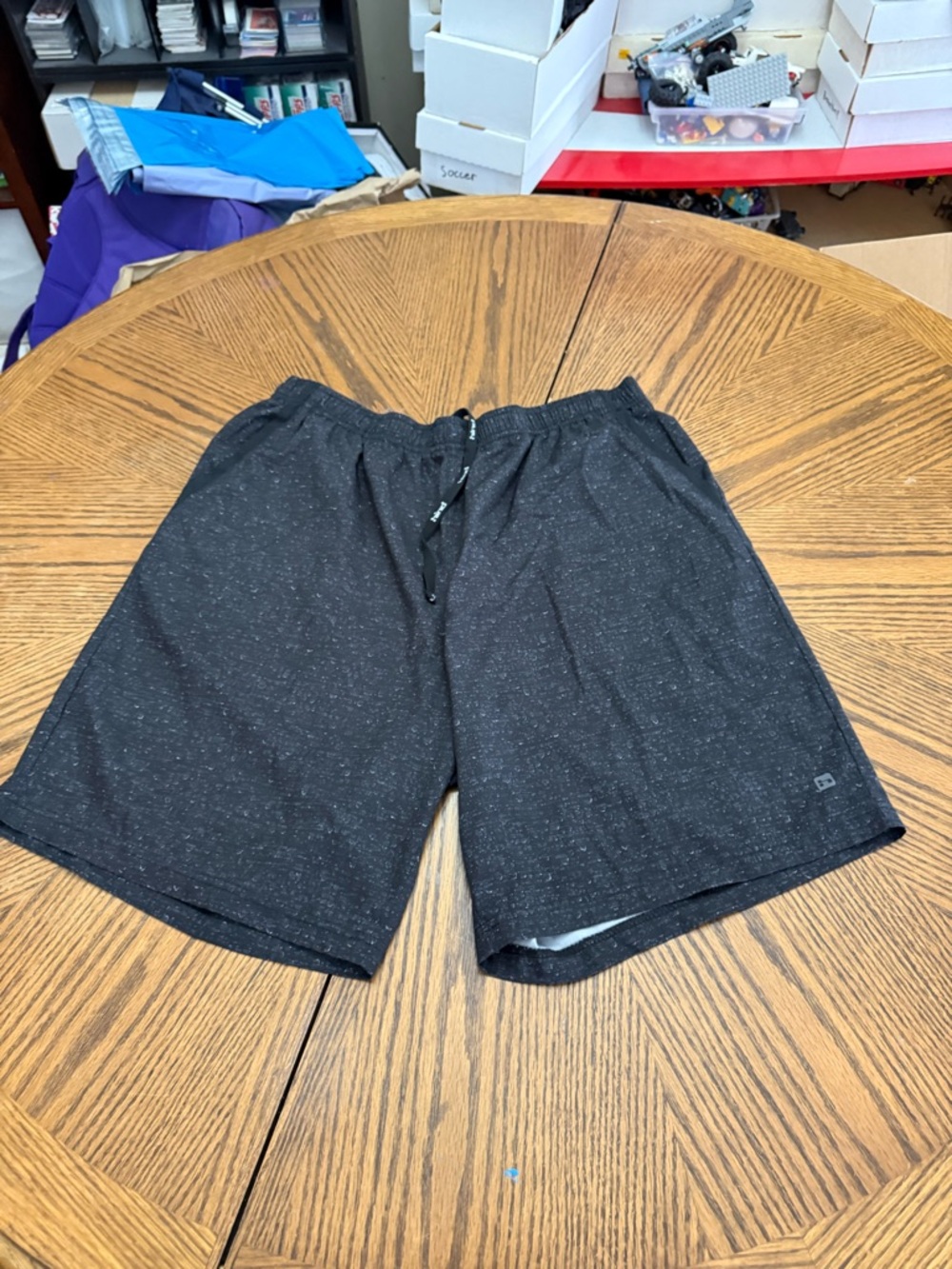 Hind Black Heather Athletic Drawstring Shorts with Subtle Speckle